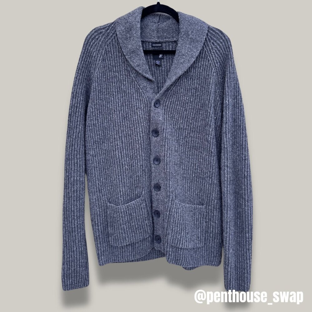 Men's J Ferrar Gray Merino Wool Blend Button-Down Cardigan Sweater, Size L